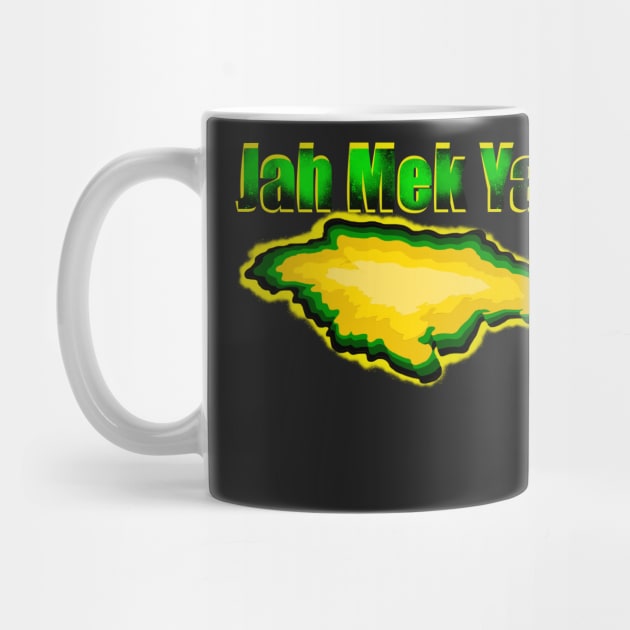 Jamaica -  Jah Mek Yah in patois and the map of Jamaica  in the colors of the Jamaican flag black green and gold by Artonmytee